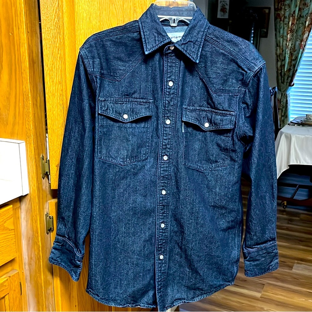 Carhartt Men’s Retro Fit Heavy Duty Blue Jean Shirt w/Pearl Snap Buttons